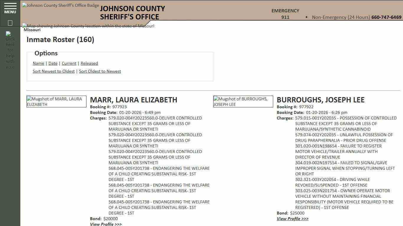 Inmate Roster - Current Inmates Booking Date Descending - Johnson County Sheriff MO